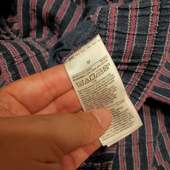 Gap Women's Size Medium Linen Blend Pull On Shorts Navy Blue Pink Stripe - Picture 6 of 7